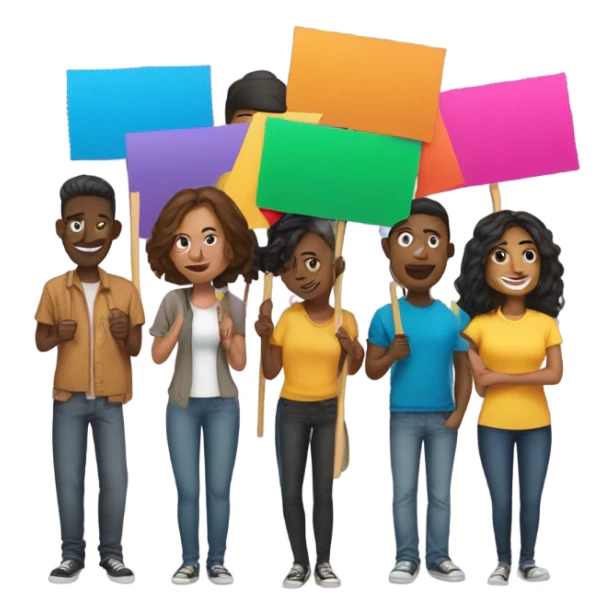 group holding signs on sticks sticker