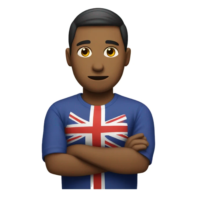 man crossing arms not happy with UE flag sticker