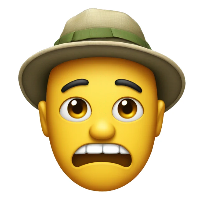 an angry emoji wearing a fishing hat sticker