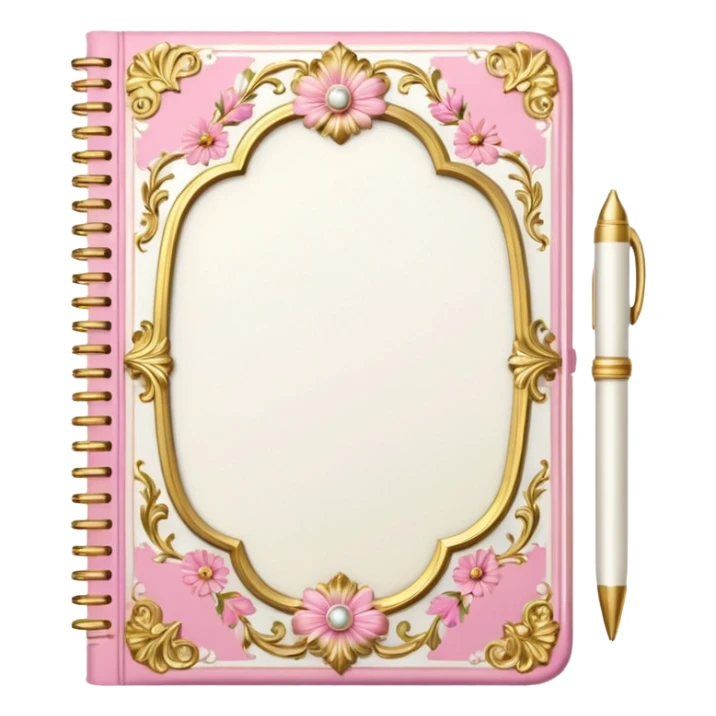 Notebook rococo style, gold and pink and white sticker