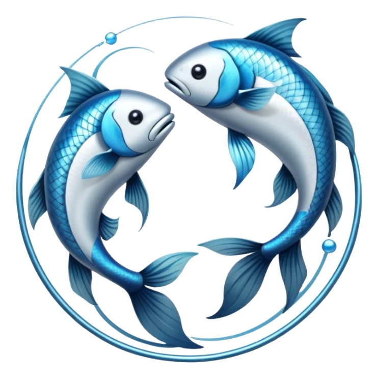 The zodiac symbol Pisces. Two fish in a “yin-yang” formation. One fish’s head is facing the other fish’s tail, and vice versa forming a hoop sticker
