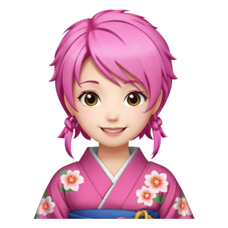 anime girl pink hair smiling , in kimono sticker