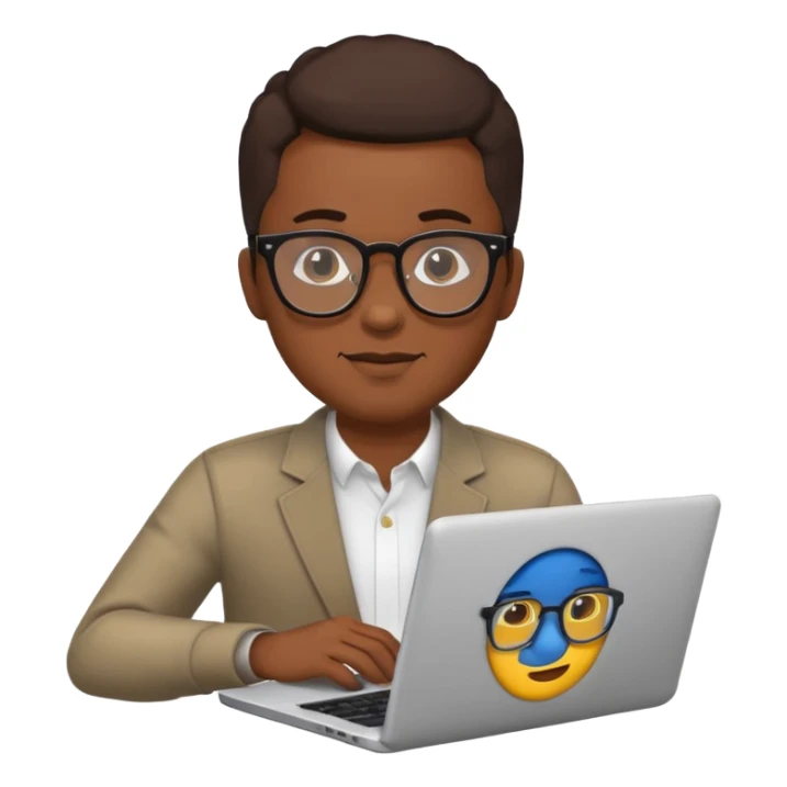 Black man with glasses working on a laptop, emoji style sticker