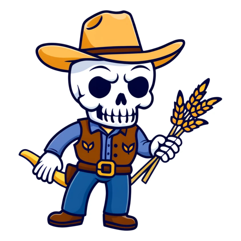 skull with pink cowboy hat and wheat sticker