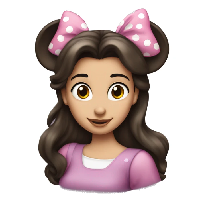 Brunette woman long hair Minnie Mouse ears sticker