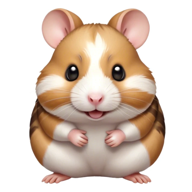 Cinematic Comical Brown and White Banded Hamster Portrait Emoji, Head tilted dramatically with an exaggeratedly amused expression, featuring a striking fur with bold brown and white banded patterns, wide, expressive dark eyes filled with playful disbelief, Simplified yet hilariously expressive features, highly detailed, glowing with a slightly sassy glow, high shine, dramatic yet playful, stylized with an air of cheeky mischief, bright and endearing, soft glowing outline, capturing the essence of a spirited and over-the-top hamster, so meme-worthy it feels like it could side-eye its way into internet fame instantly! sticker