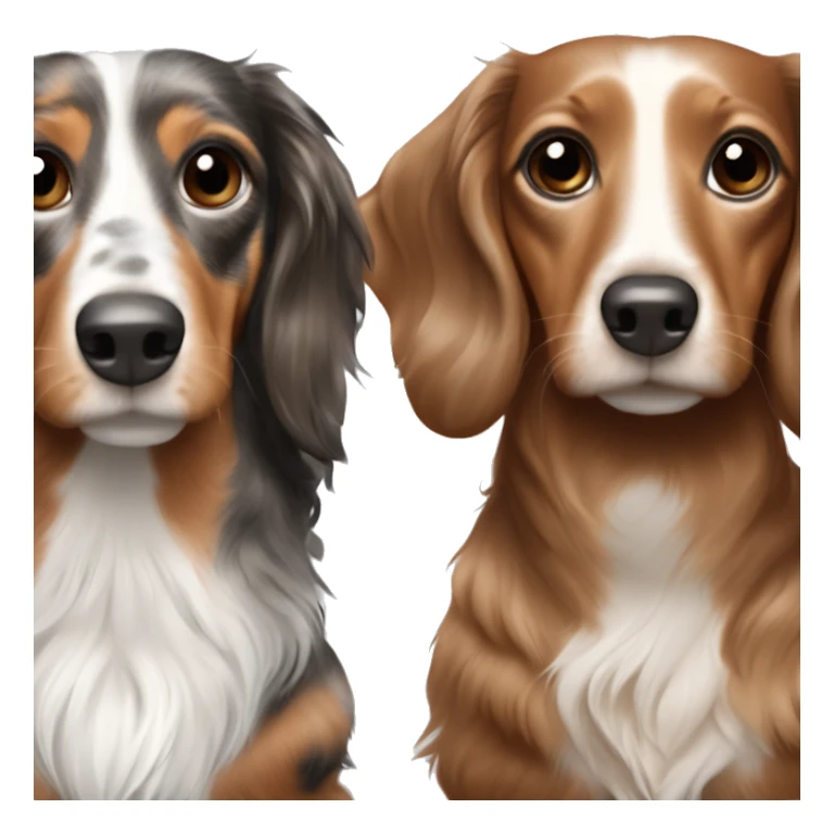 Tri Merle long haired Dachshund with brown haired  with white brunette woman sticker