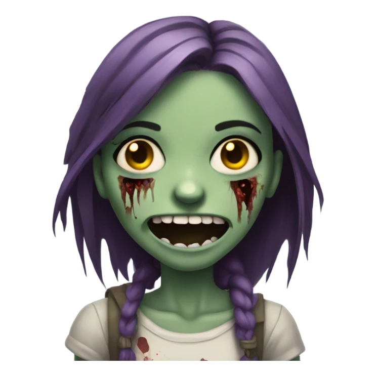 influenced zombie girl, sad but smiling with rotten teeth sticker