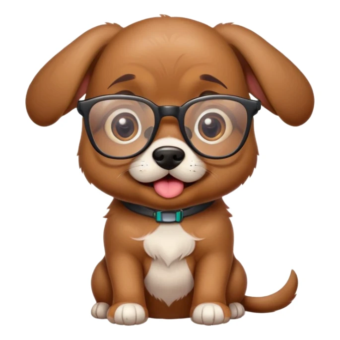 silly brown puppy with nerd glasses and ☺️ emotion sticker