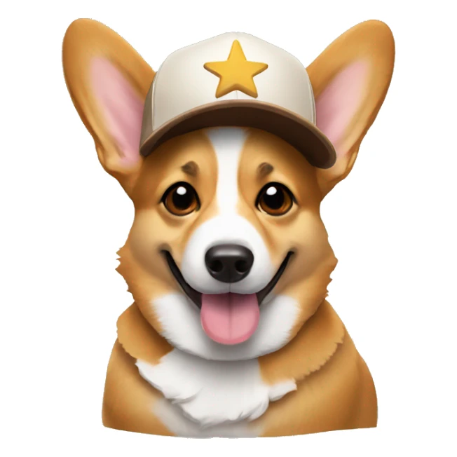 corgi wearing a brown baseball cap with a star hat and shades sticker