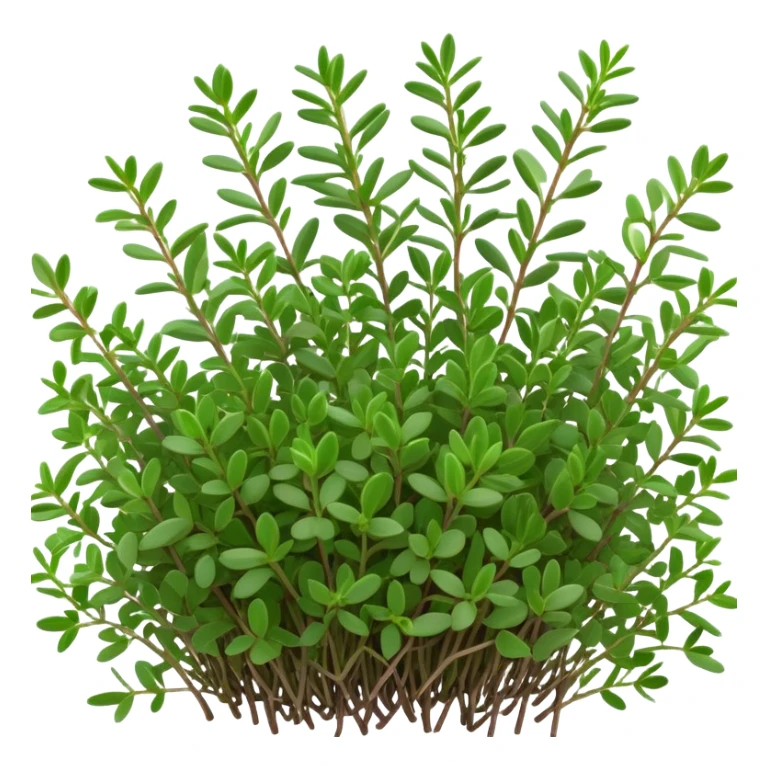 Cinematic Realistic Thyme Emoji, Compact and earthy, with tiny green leaves densely packed on delicate stems. The soft fragrance of the leaves fills the air, creating an atmosphere of warmth and subtle richness. Soft glowing outline, capturing the essence of simplicity and natural healing in a sprig of thyme! sticker