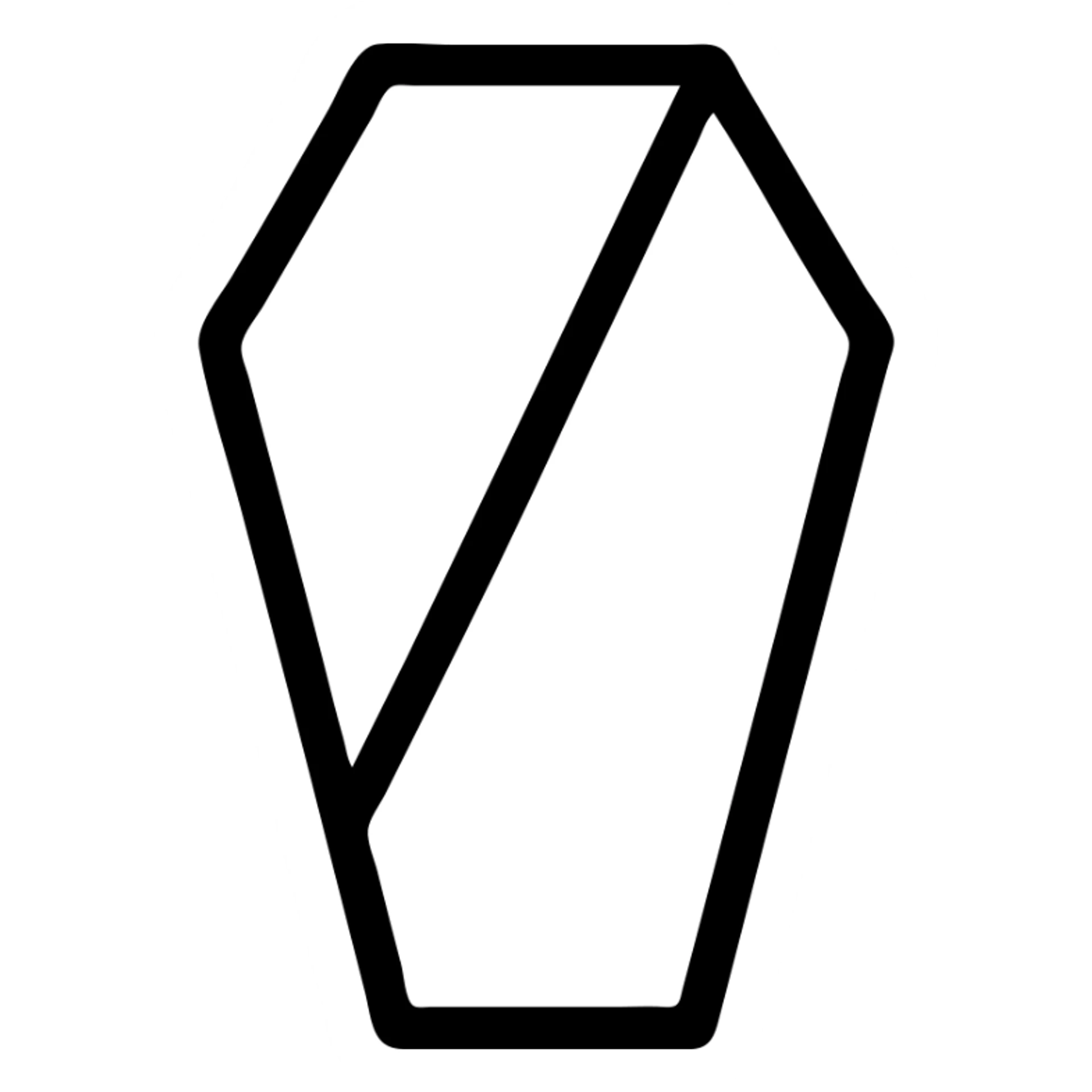 a coffin split diagonally, half black, half red, graphic style sticker