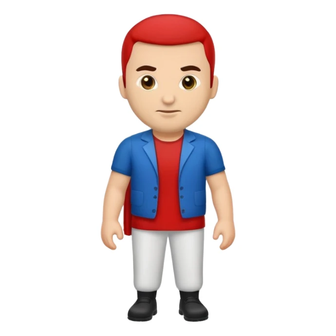 a full-sized man. Albanian in appearance, wearing sticker