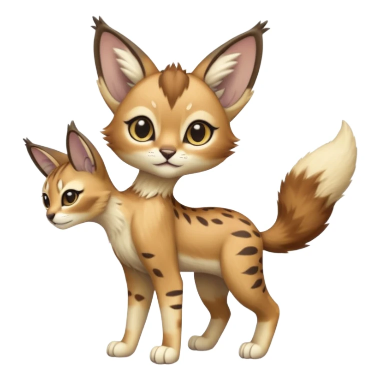 Big-eared big-eyed cute realistic animalistic feral digitigrade 4-legged anime-styled Meloetta-Caracal-Trico-Vernid-Sergal-Serval-hybrid-fusion-creature-animal, full body sticker