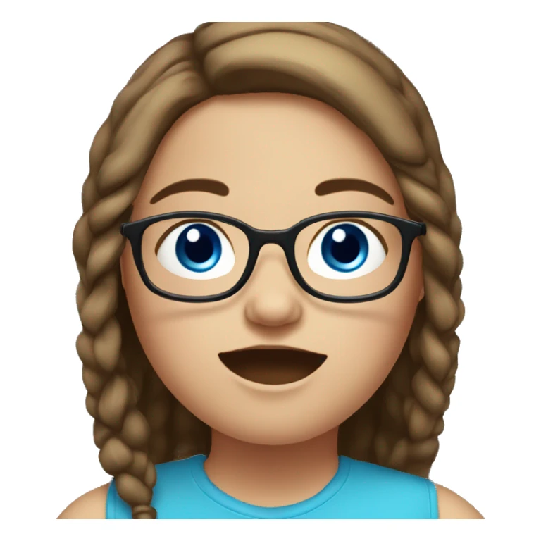chubby girl with long brown hair, blue eyes and glasses sticker
