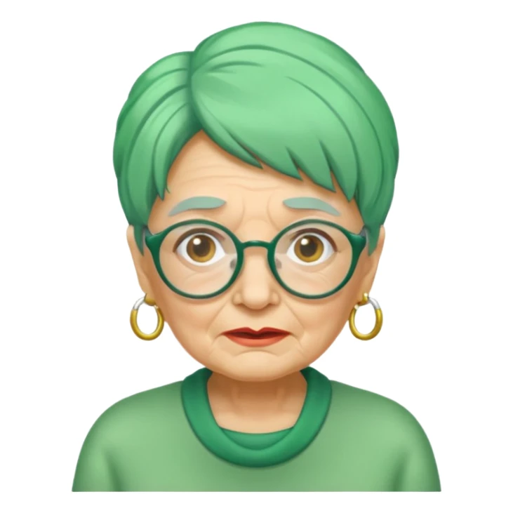 green haired grandma with wrinkles and glassess sticker
