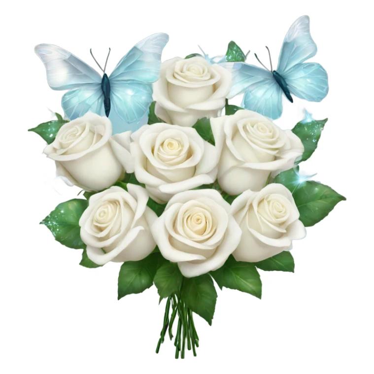 magical sparkling white roses bouquet with butterflies  sticker