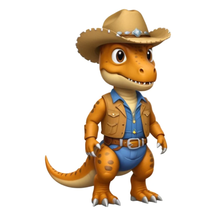 trex dinosaor with cowboy helmet with cowbot clothes sticker