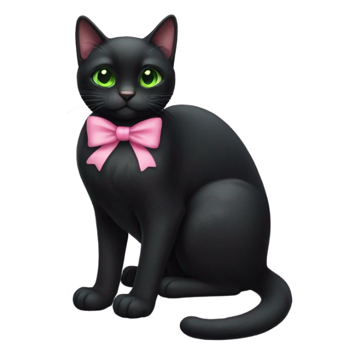 Black cat with green eyes and pink bow sitting down sticker