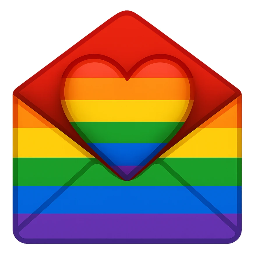 gay pride emoji, rainbow envelope, open with heart sticker