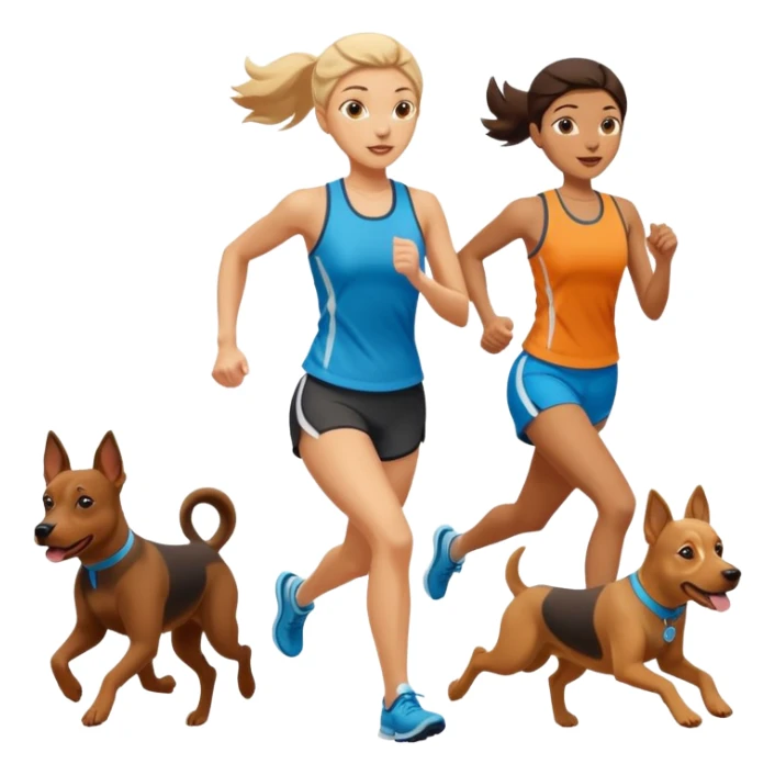 female runner doing canicross with two dogs, energetic, outdoors sticker