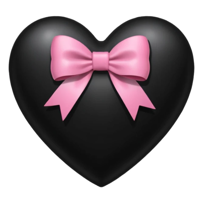 glossy black heart with a pink bow and heart pattern on the bow, in a classic heart shape sticker