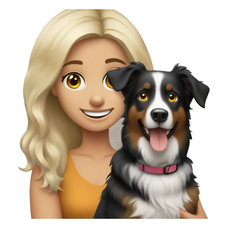 Blonde girl with happy black Australian shepherd sticker