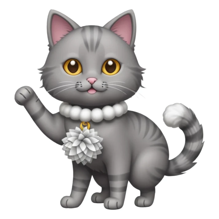 A sleek grey cat twirling pom-poms with confident energy. sticker