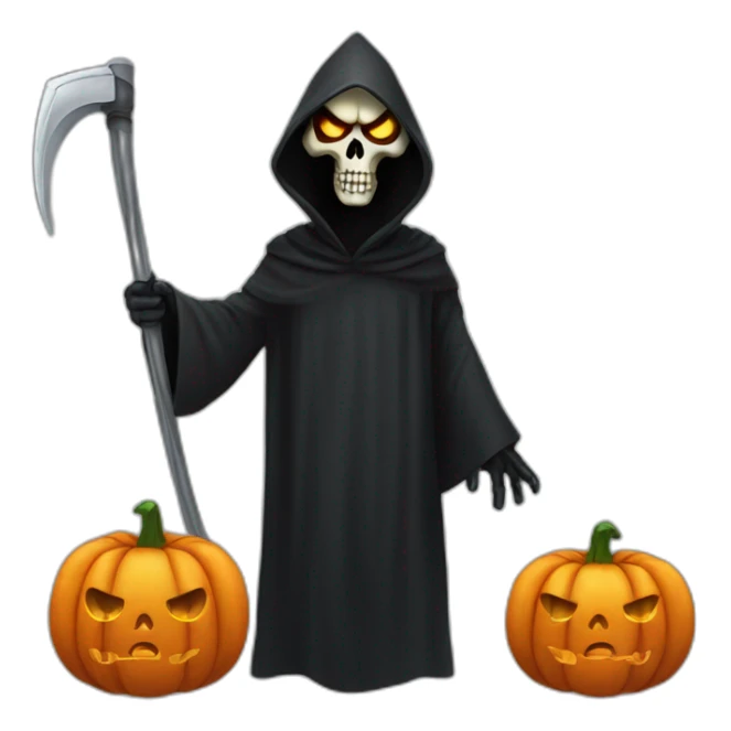 Grim Reaper costume with Pumpkin Mask on face sticker