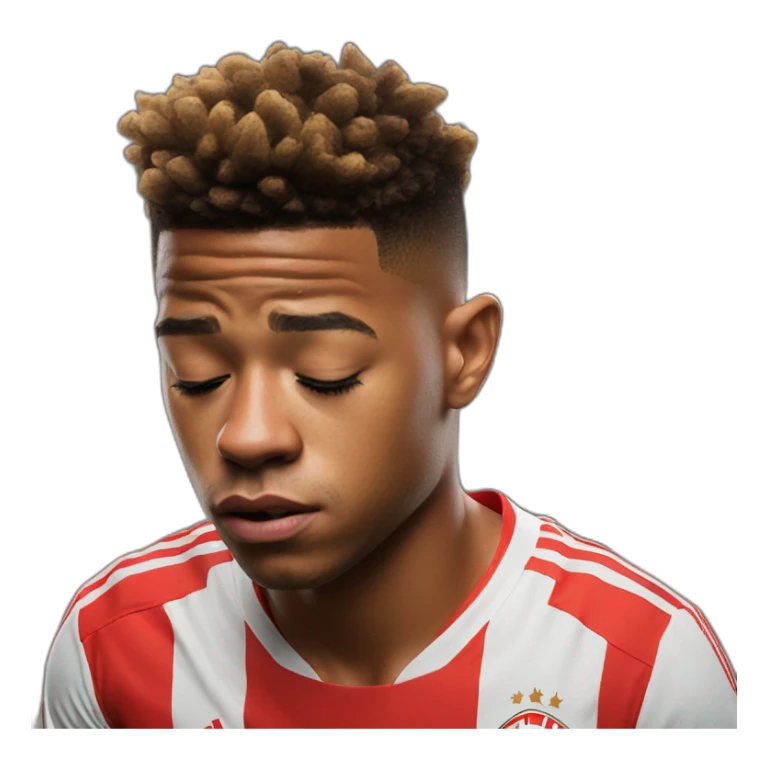 David Neres eyes closed and sad with a Benfica jersey  sticker