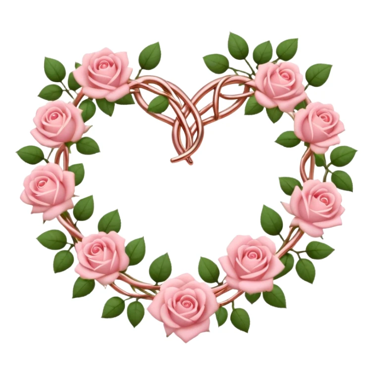 heart shape rose gold vine with pastel pink roses border sticker