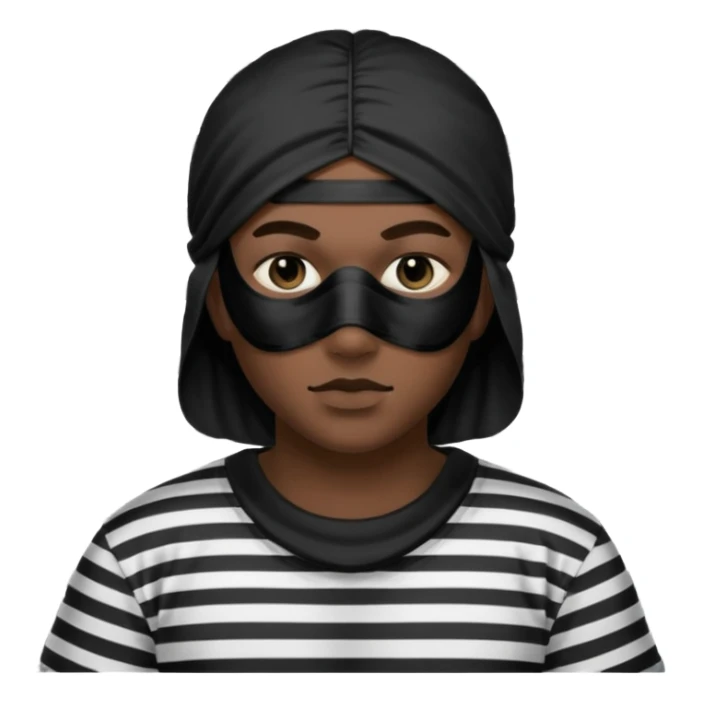Thief with black eye type mask and black and white striped prison clothes sticker