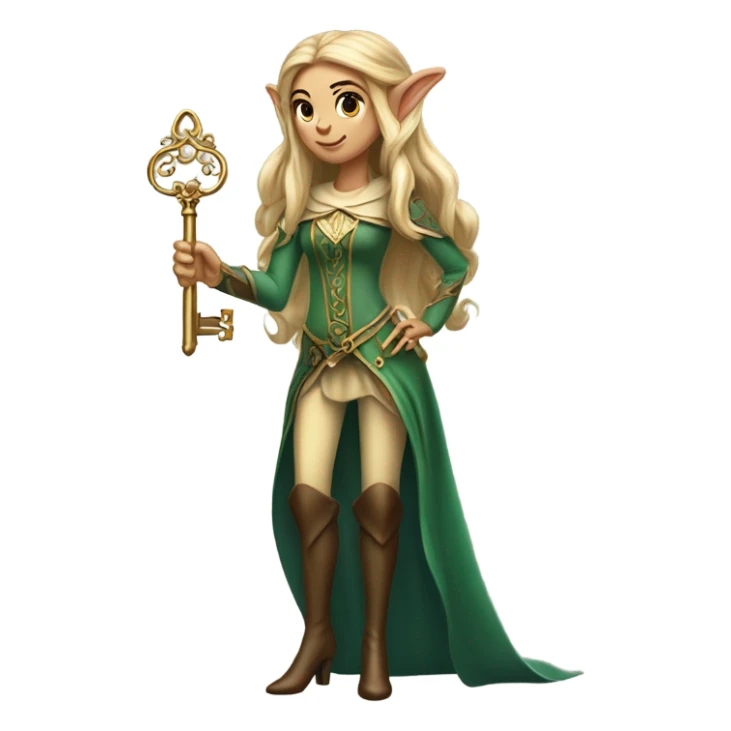 an elf woman login holding a big key sticker