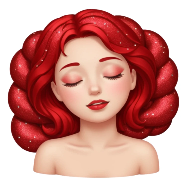 red glitter girl with closed eyes lying on the floor sticker