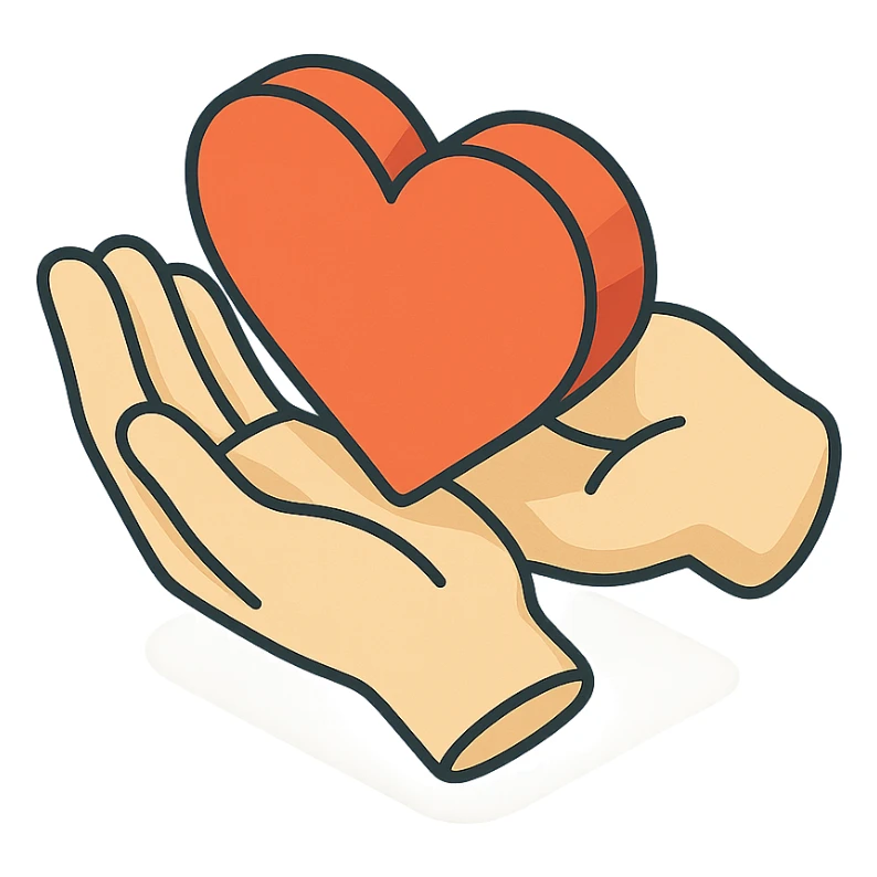 heart in hands, 2D isometric style, very detailed drawing, detailed shadows and highlights, clean contours, soft lighting, transparent background sticker