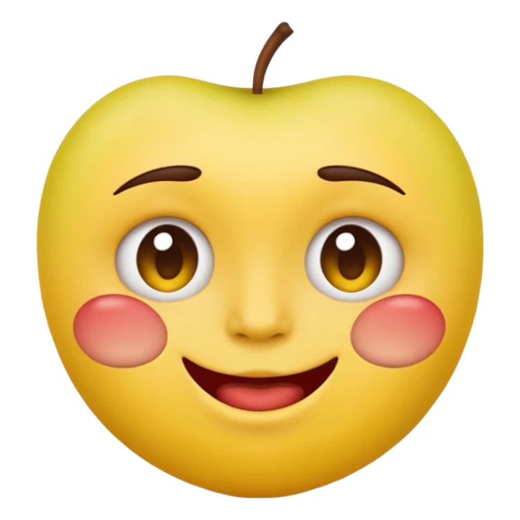 biting lip, round yellow face, realistic apple emoji style, no body, no hands, just the face sticker