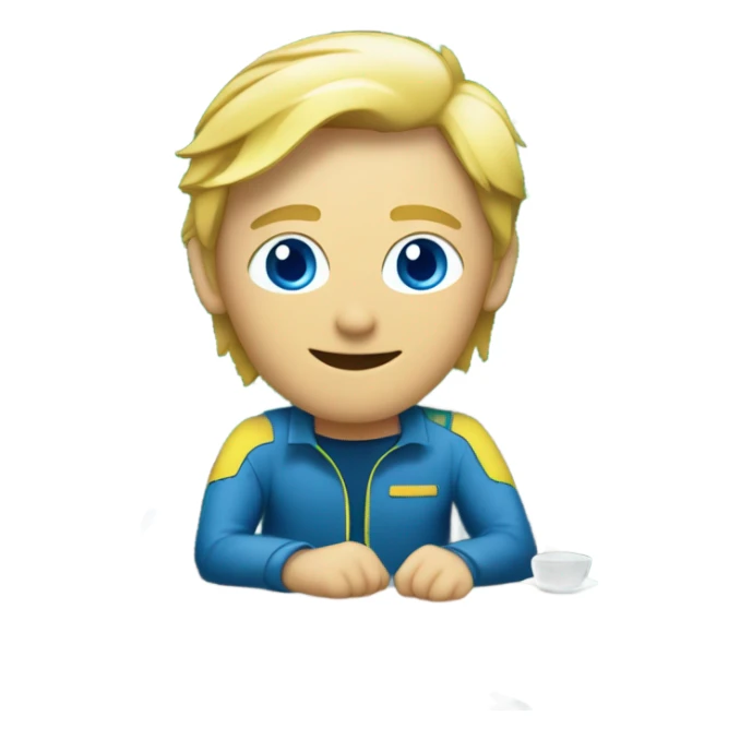 male, european blond with classs blue eyes, pcb laying on desk sticker