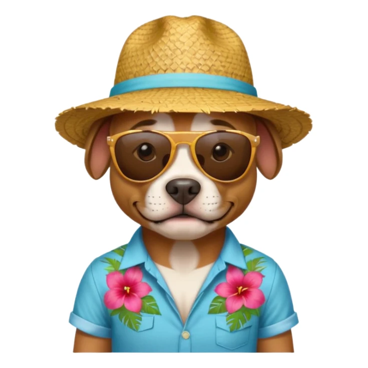 pitbull with sunglasses and straw hat, hawaii shirt sticker