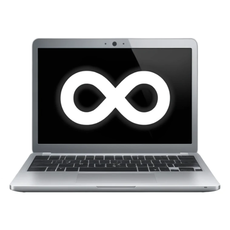 An infinity sign on a laptop and a video power button in the background sticker