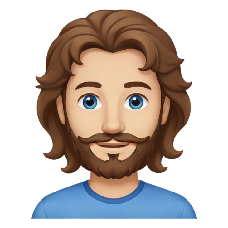 Lebanese man with one blue eye and one brown eye, light beard, kind smile, blue shirt, brown longish wavy hair sticker