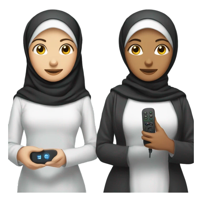 Hijabi girl holding  anki remote in one hand, computer emoji  in the other hand  sticker