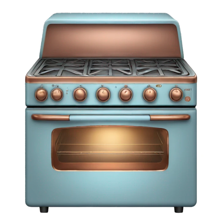 Realistic pastel blue and metallic copper vintage oven. sticker