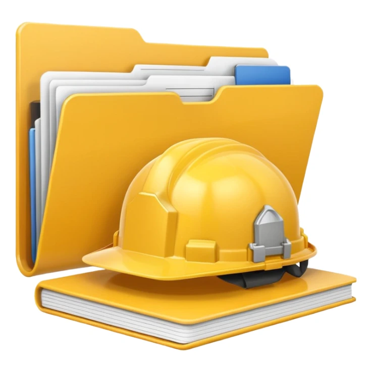 Image of a scale with a construction helmet on one side and a folder on the other. sticker