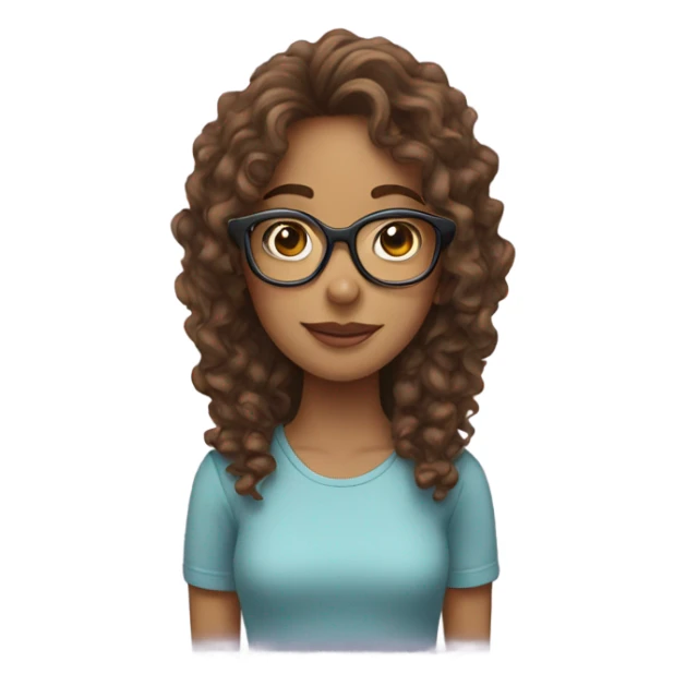 Girl with long brown curly hair with glasses sticker