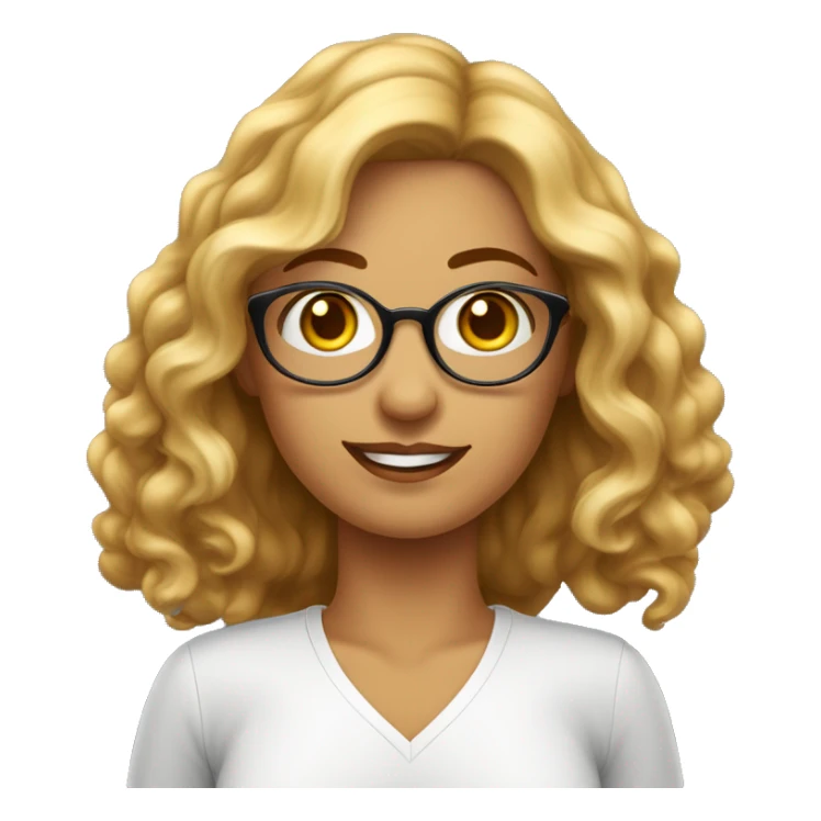 Mulher de pele branca, olhos cor de mel, cabelo ondulado de cor castanho, usando óculos redondos de cor dourada sticker