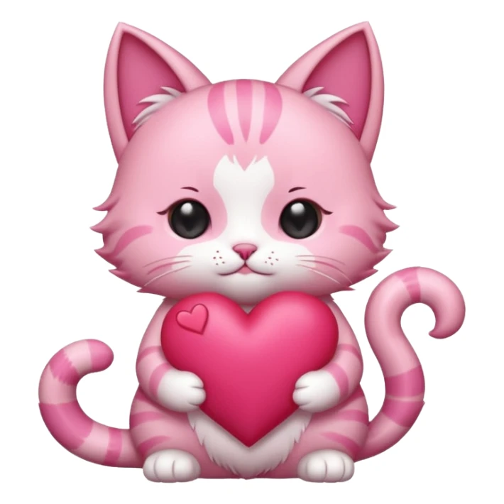 chibi anime pink cat holding a big heart sticker