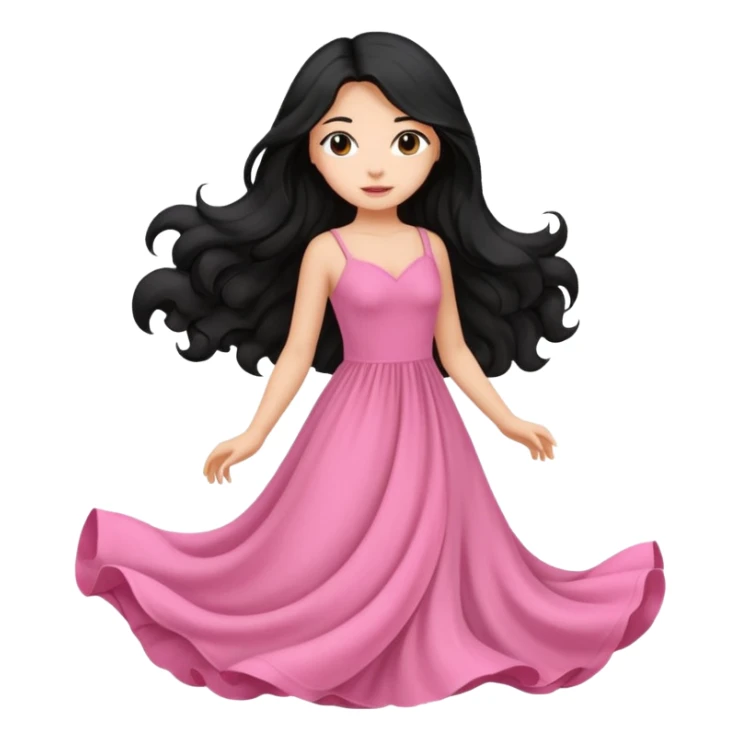 Uma menina com vestido longo rosa e cabelo longo preto ondulado sticker