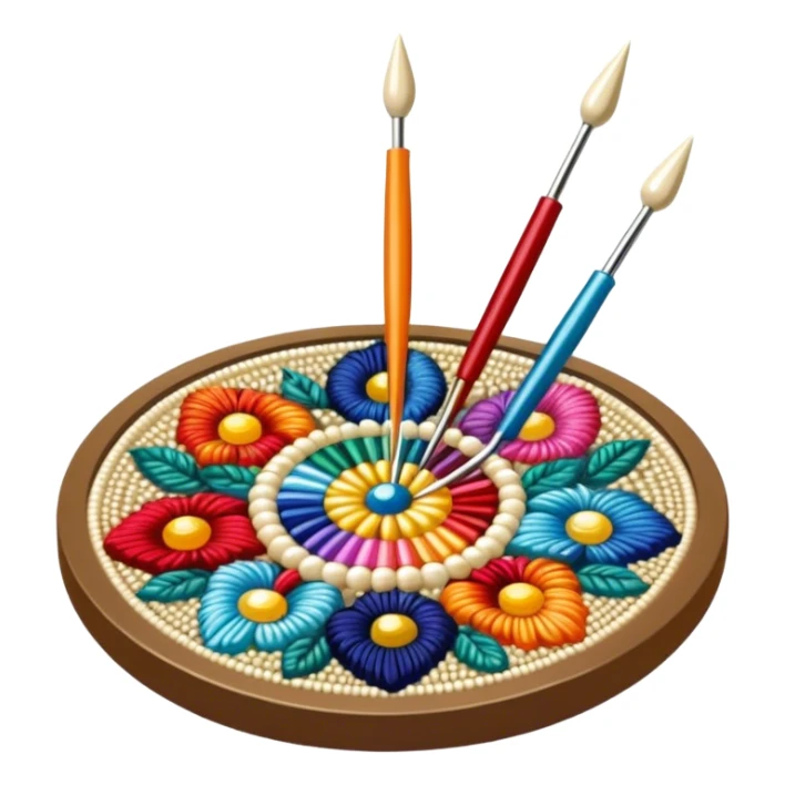 Create a harmonious and well-composed icon that represents the hobby of beadwork. The design should feature colorful beads, thread, and a beading needle or tool in a balanced arrangement. The elements should flow naturally, reflecting the creativity and precision of the craft. Ensure the composition is clean and aesthetically pleasing, with vibrant yet balanced colors. The background should be transparent. sticker