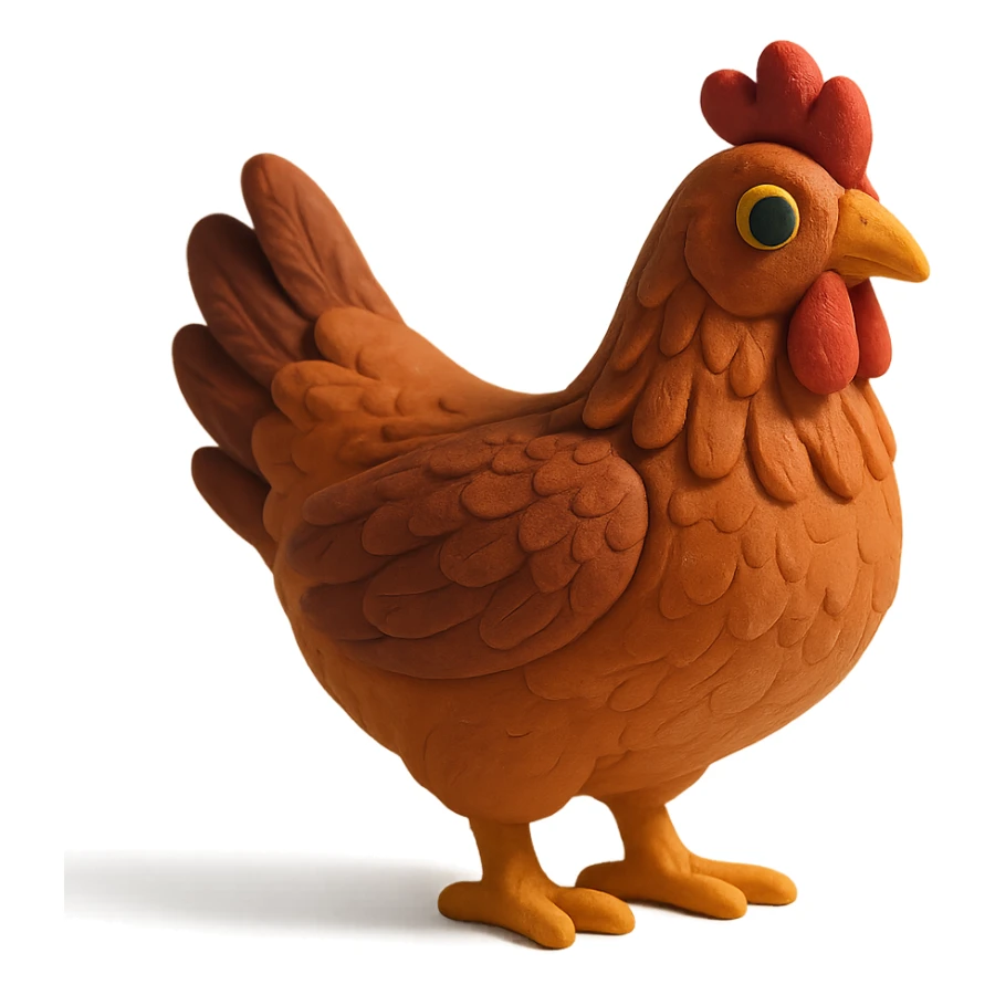 hen with detailed feathers in claymation style sticker