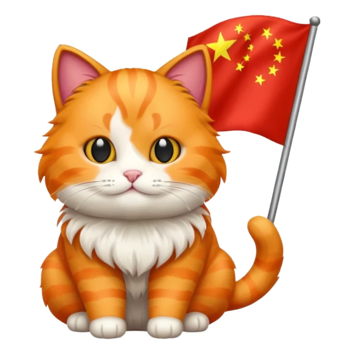 Orange Cat With the Flag of China As the full background sticker